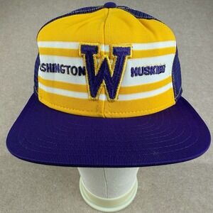 Vintage Washington Huskies AJD‎ Hat Yellow/Purple Trucker Mesh Cap USA READ